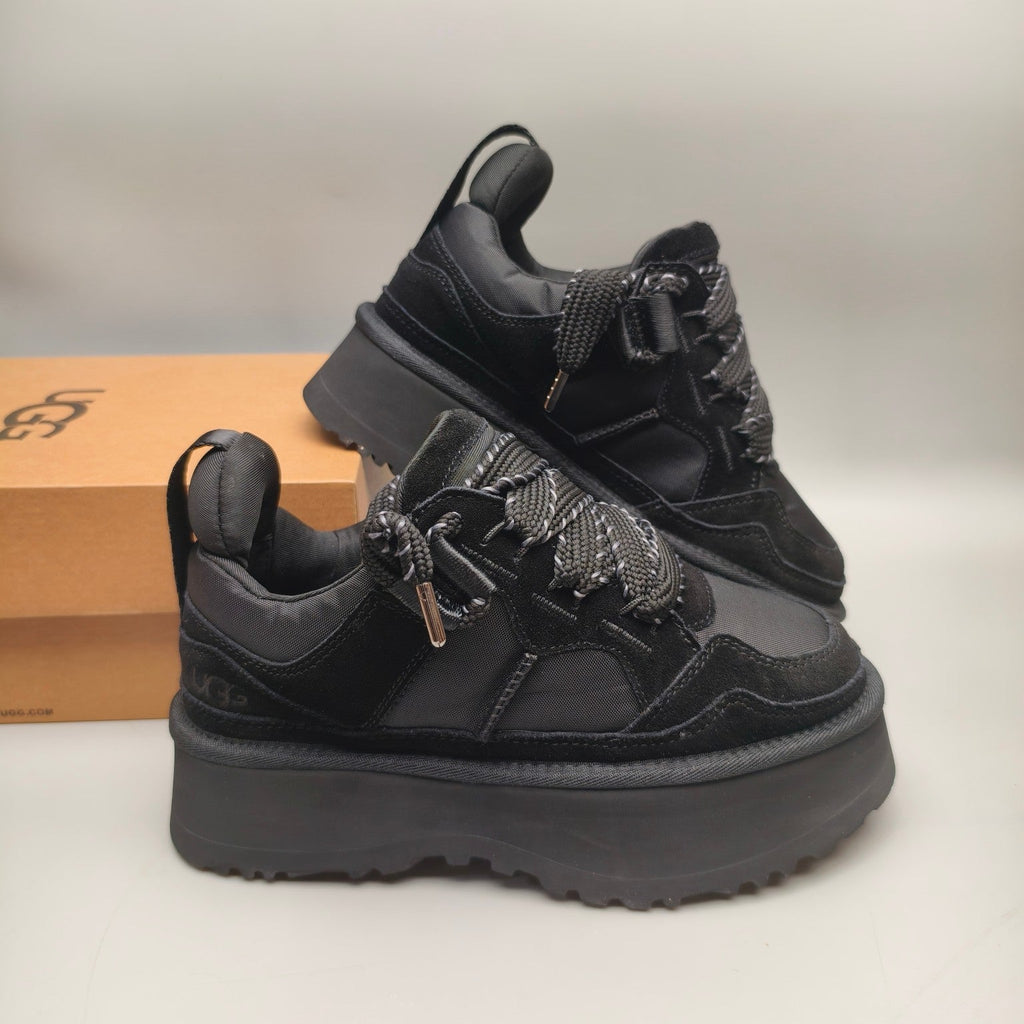 Black Chunky Sole Dad Sneakers — Lace-Up | New Arrival | In Stock